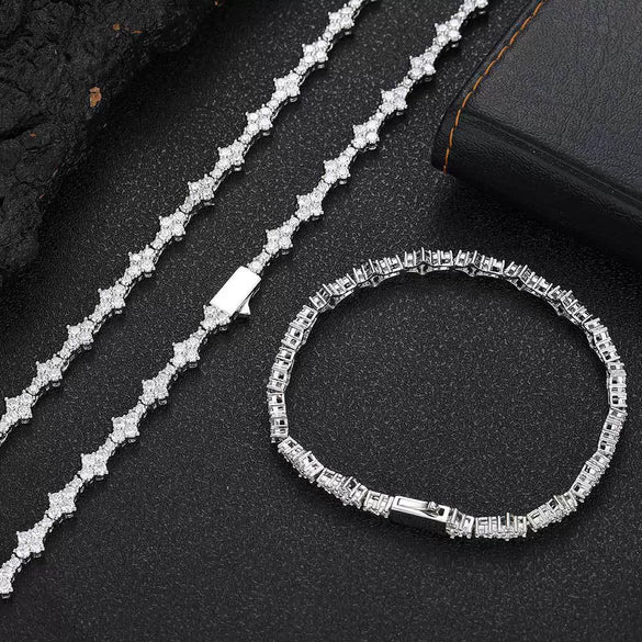 Wholesale Hip Hop Style Copper Tennis Chain Zircon Necklace And Bracelet Jewelry Unisex