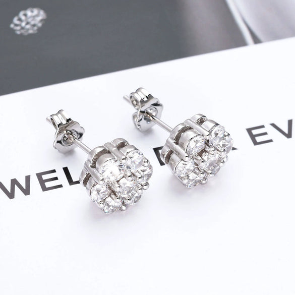 Wholesale Hip Hop Style Flower Shaped Zircon Earrings Made Of Copper And 225 Silver