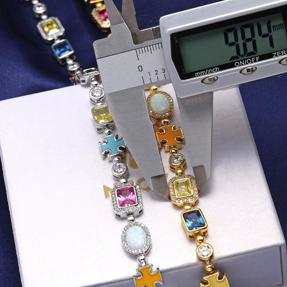 Wholesale Hip Hop Style Gemstone And Zircon Inlaid Copper Necklace And Bracelet Jewelry