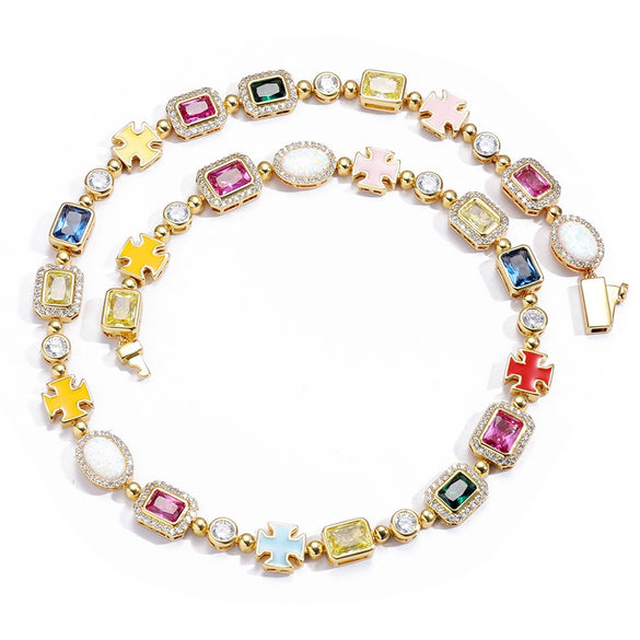 Wholesale Hip Hop Style Gemstone And Zircon Inlaid Copper Necklace And Bracelet Jewelry