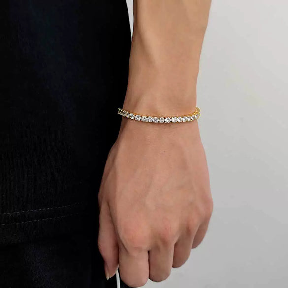 Wholesale Hip Hop Style Geometric Copper Zirconia Tennis Chain Bracelet Jewelry
