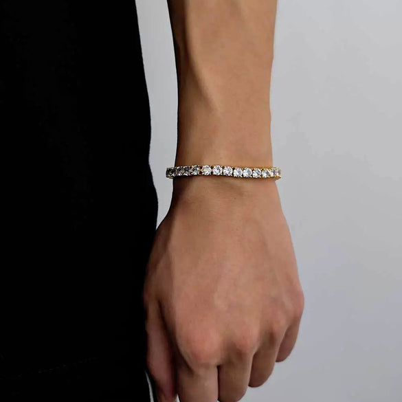 Wholesale Hip Hop Style Geometric Copper Zirconia Tennis Chain Bracelet Jewelry