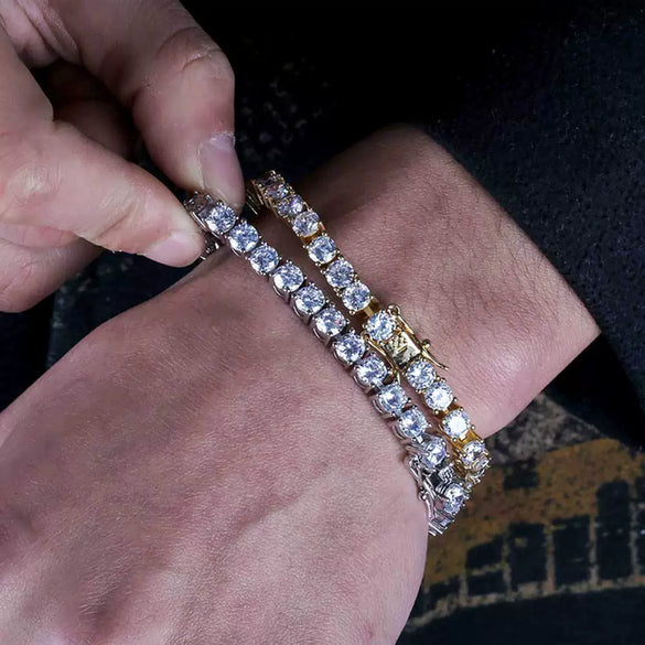 Wholesale Hip Hop Style Geometric Copper Zirconia Tennis Chain Bracelet Jewelry