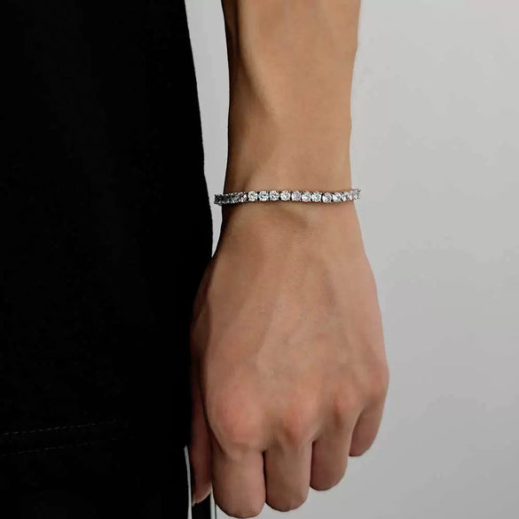 Wholesale Hip Hop Style Geometric Copper Zirconia Tennis Chain Bracelet Jewelry