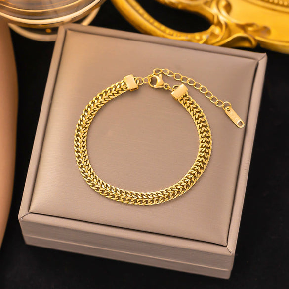 Wholesale Hip Hop Style Geometric Double Layer Retro Exaggerated 18K Gold Plated Titanium Steel Necklace Chain For Women