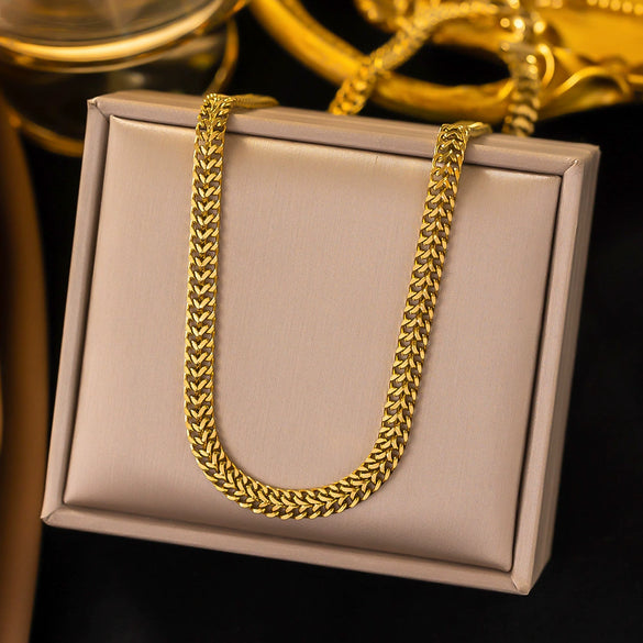Wholesale Hip Hop Style Geometric Double Layer Retro Exaggerated 18K Gold Plated Titanium Steel Necklace Chain For Women