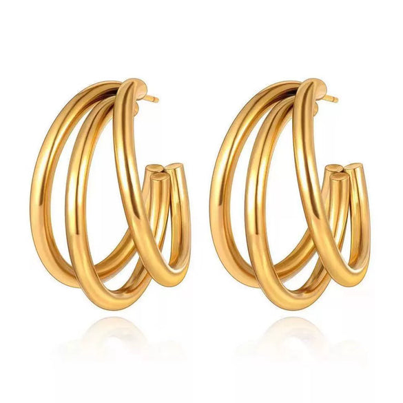 Wholesale Hip Hop Style Geometric Stainless Steel Earrings 18K Gold Plated