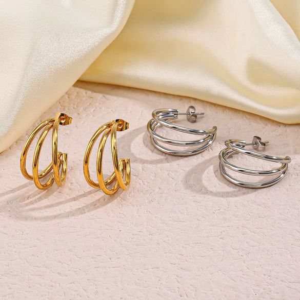 Wholesale Hip Hop Style Geometric Stainless Steel Earrings 18K Gold Plated