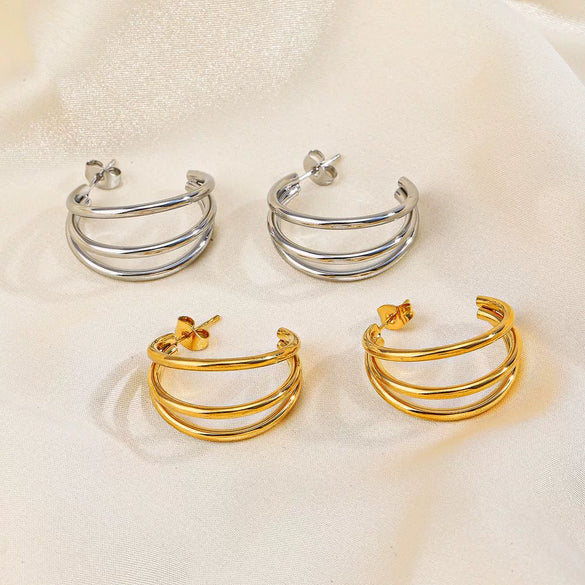 Wholesale Hip Hop Style Geometric Stainless Steel Earrings 18K Gold Plated