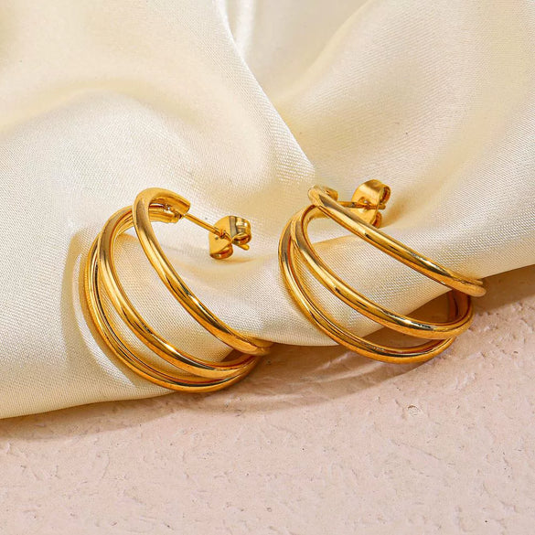Wholesale Hip Hop Style Geometric Stainless Steel Earrings 18K Gold Plated