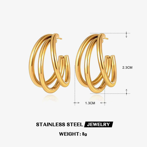 Wholesale Hip Hop Style Geometric Stainless Steel Earrings 18K Gold Plated