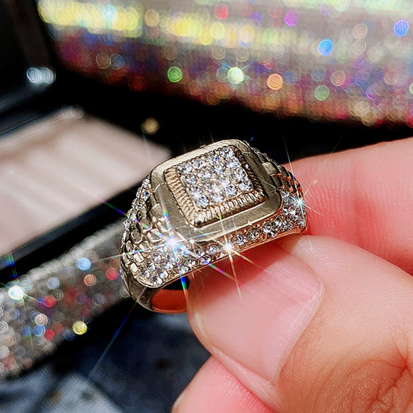 Wholesale Hip Hop Style Men's Alloy Diamond Geometric Ring Jewelry