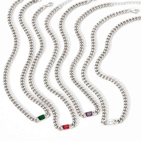 Wholesale Hip Hop Style Stainless Steel Cuban Chain Jewelry Set With Polished Finish Inlaid Zircon And Stars Sun Moon Clouds Universe Pattern Electroplated Clavicle Chain Bracelet
