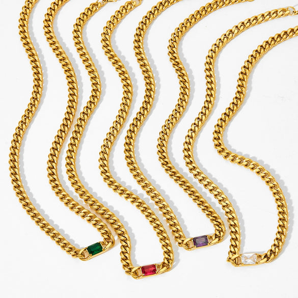 Wholesale Hip Hop Style Stainless Steel Cuban Chain Jewelry Set With Polished Finish Inlaid Zircon And Stars Sun Moon Clouds Universe Pattern Electroplated Clavicle Chain Bracelet