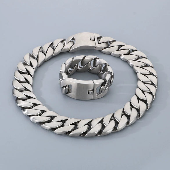 Wholesale Hip Hop Style Stainless Steel Cuban Chain Unisex Necklace And Bracelet With Electroplating