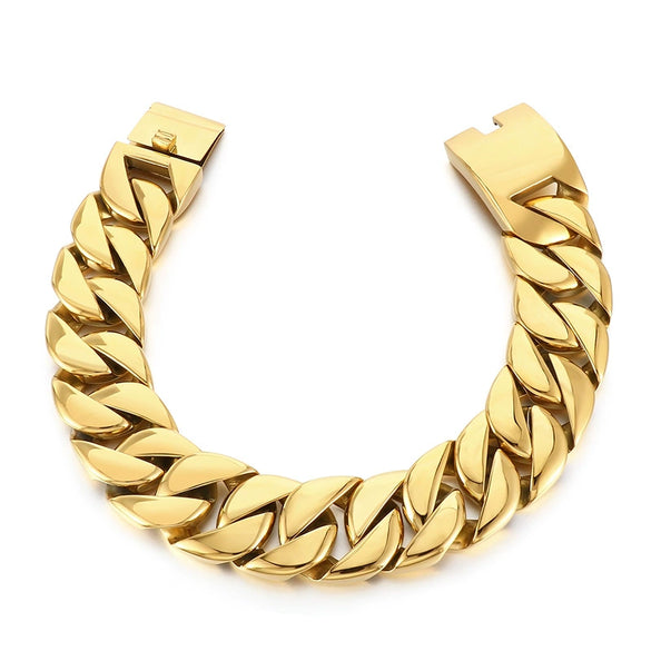 Wholesale Hip Hop Style Stainless Steel Cuban Chain Unisex Necklace And Bracelet With Electroplating