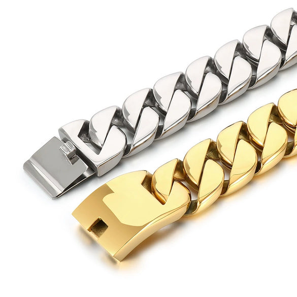 Wholesale Hip Hop Style Stainless Steel Cuban Chain Unisex Necklace And Bracelet With Electroplating