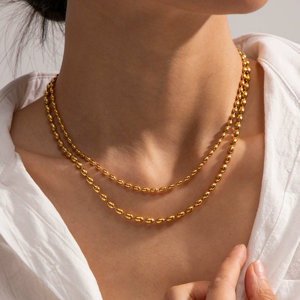 Wholesale Hip Hop Style Stainless Steel Geometric Double Layer Clavicle Chain Necklace With Electroplating