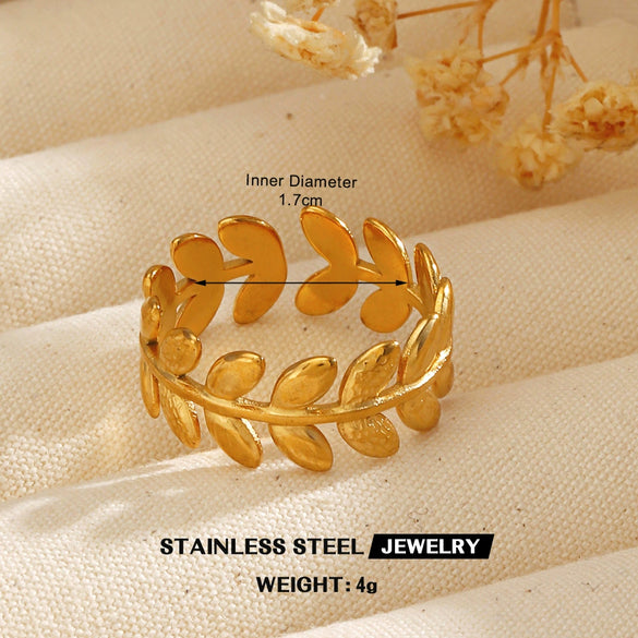 Wholesale Hip Hop Style Stainless Steel Ginkgo Leaf Ring With 18K Gold Plated Electroplating For Lady And Unisex