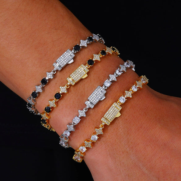 Wholesale Hip Hop Style Star Shaped Zircon Copper Men's Bracelet Jewelry