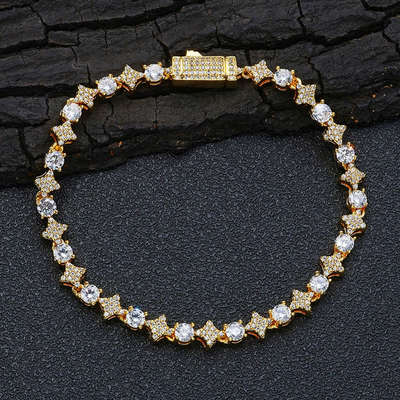 Wholesale Hip Hop Style Star Shaped Zircon Copper Men's Bracelet Jewelry