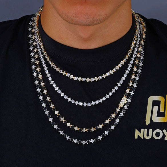 Wholesale Hip Hop Style Zircon Tennis Chain Jewelry With Copper Material And Star Shape