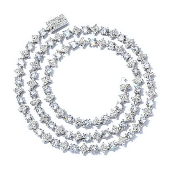 Wholesale Hip Hop Style Zircon Tennis Chain Jewelry With Copper Material And Star Shape