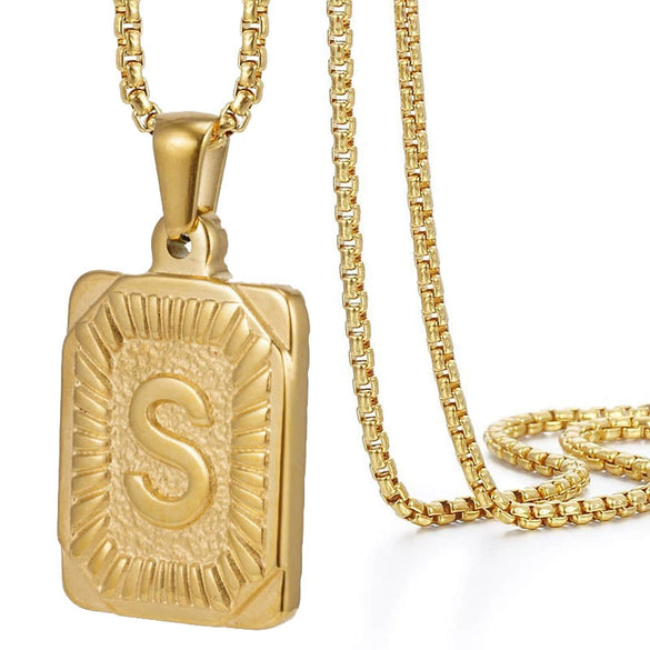 Wholesale Hip Hop 316L Stainless Steel Letter Pendant Necklace With Pearl Chain And Electroplating Treatment