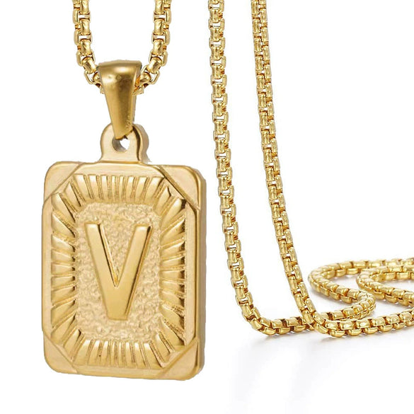 Wholesale Hip Hop 316L Stainless Steel Letter Pendant Necklace With Pearl Chain And Electroplating Treatment