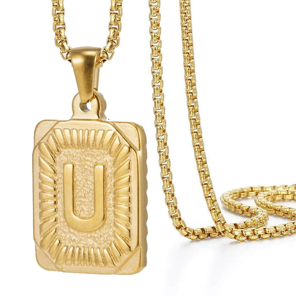 Wholesale Hip Hop 316L Stainless Steel Letter Pendant Necklace With Pearl Chain And Electroplating Treatment