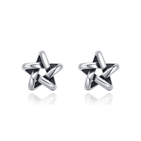 Wholesale Hip Hop Vintage Style S925 Silver Fivepointed Star Earrings For Women