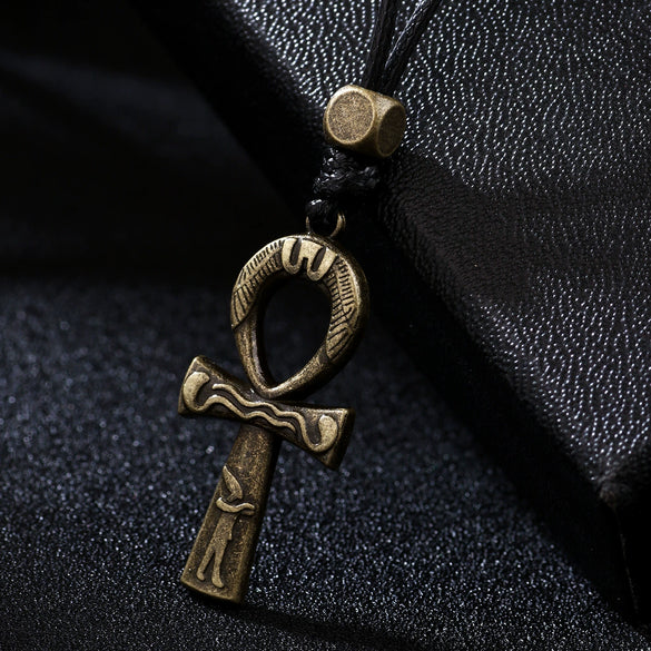 Wholesale Hip Hop Zinc Alloy Egyptian Cross Pendant Unisex Adjusting Necklace