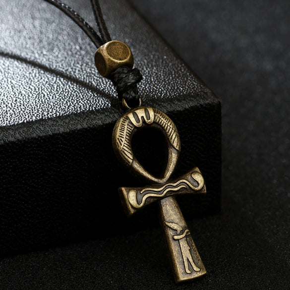 Wholesale Hip Hop Zinc Alloy Egyptian Cross Pendant Unisex Adjusting Necklace
