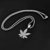 Wholesale Hip Hop Zircon Inlaid Copper Leaf Pendant Necklace With Melon Seed Clasp