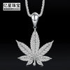 Wholesale Hip Hop Zircon Inlaid Copper Leaf Pendant Necklace With Melon Seed Clasp