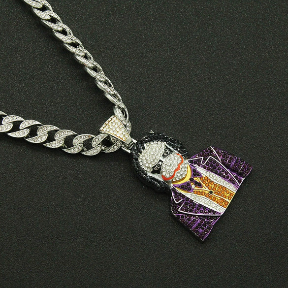 Wholesale Hiphop Alloy Clown Pendant Necklace With Threedimensional Diamondencrusted And Geometric Pattern On Cuban Chain For Men