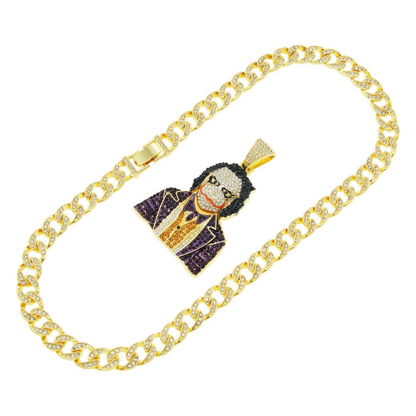 Wholesale Hiphop Alloy Clown Pendant Necklace With Threedimensional Diamondencrusted And Geometric Pattern On Cuban Chain For Men