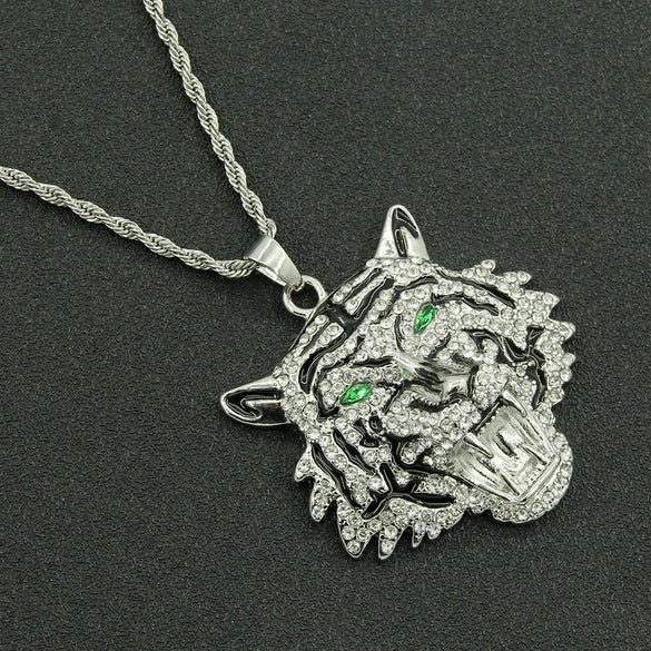 Wholesale Hiphop Alloy Necklace With Exaggerated Green Eyes Head Pendant And Diamond Design Styling With Animals And Zodiac For Men