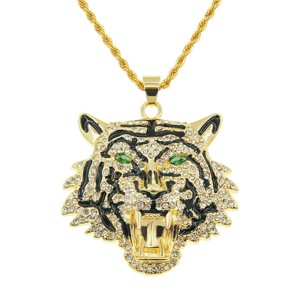 Wholesale Hiphop Alloy Necklace With Exaggerated Green Eyes Head Pendant And Diamond Design Styling With Animals And Zodiac For Men