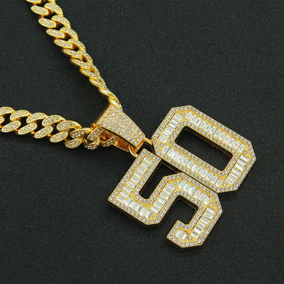 Wholesale Hiphop Alloy Pendant Necklace With Diamond Inlay And Letters Numbers Text Pattern On Cuban Chain For Men