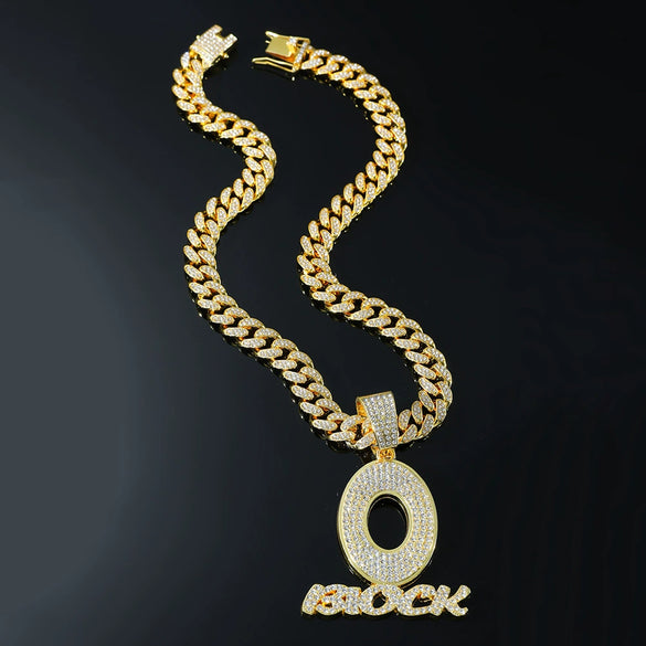 Wholesale Hiphop Alloy Rhinestone O Letter Pendant Necklace With Cuban Chain For Men
