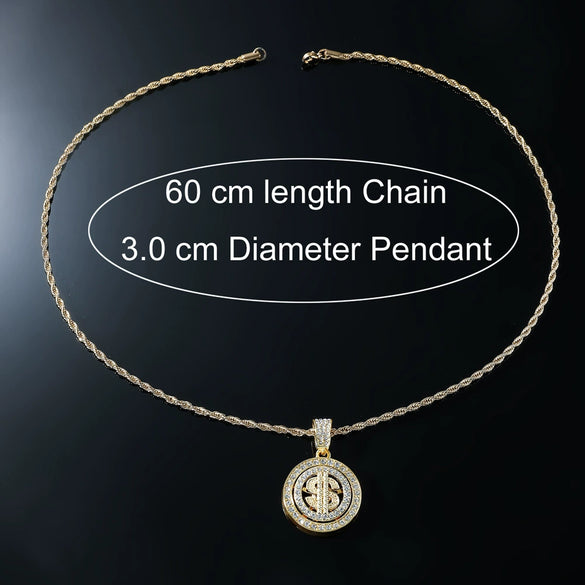 Wholesale Hiphop Alloy Rotating Dollar Pendant Necklace With Diamond