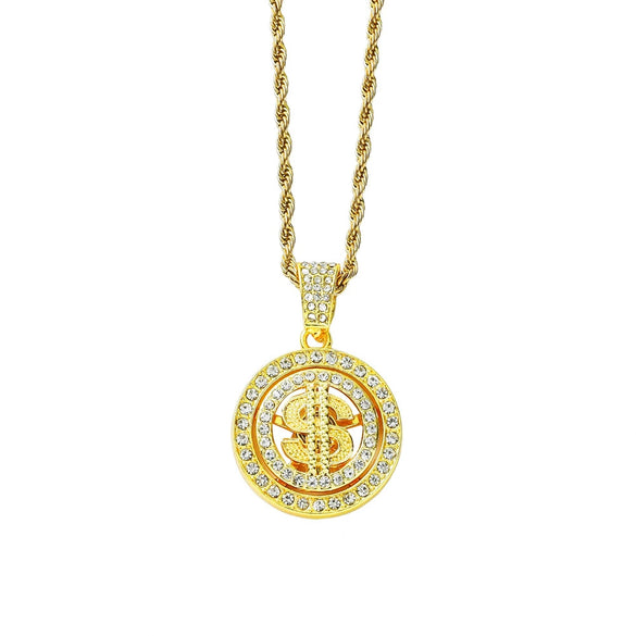 Wholesale Hiphop Alloy Rotating Dollar Pendant Necklace With Diamond