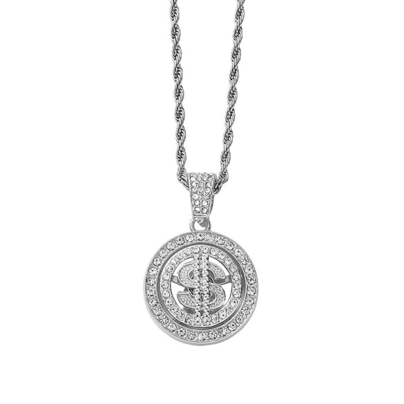 Wholesale Hiphop Alloy Rotating Dollar Pendant Necklace With Diamond
