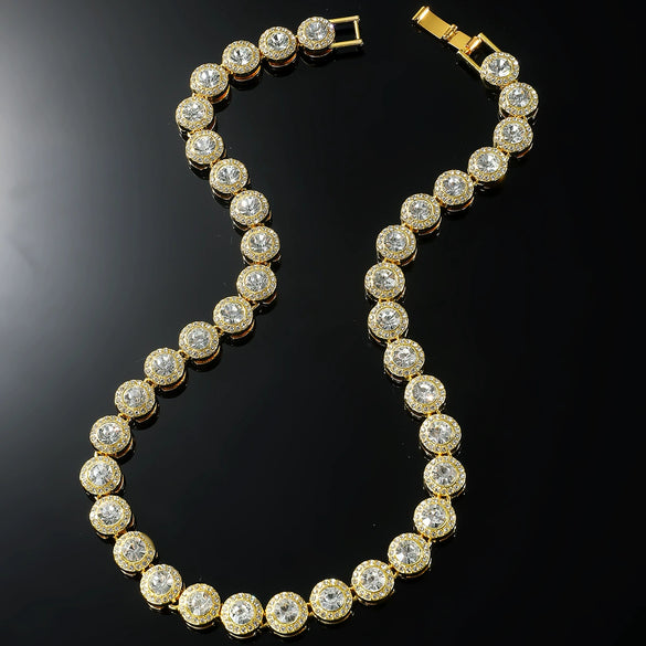 Wholesale Hiphop Alloy Round Geometric Rhinestone Stitching Diamond Necklace For Men