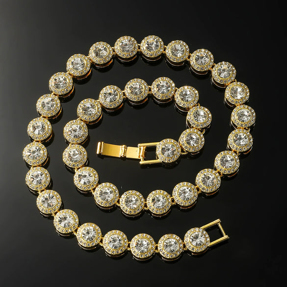 Wholesale Hiphop Alloy Round Geometric Rhinestone Stitching Diamond Necklace For Men