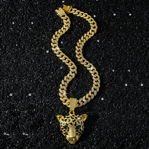 Wholesale Hiphop Animal Leopard Head Pendant Necklace Zinc Alloy Electroplating For Men