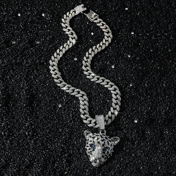Wholesale Hiphop Animal Leopard Head Pendant Necklace Zinc Alloy Electroplating For Men