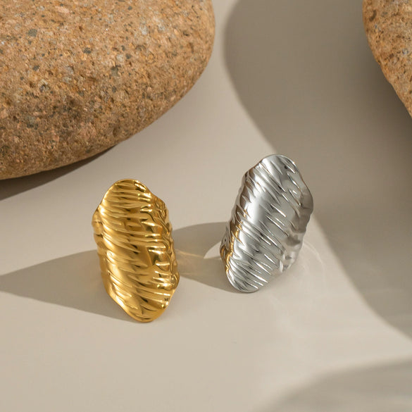 Wholesale Hiphop Casual Texture Ring Jewelry In Stainless Steel With Geometric Design And Electroplating
