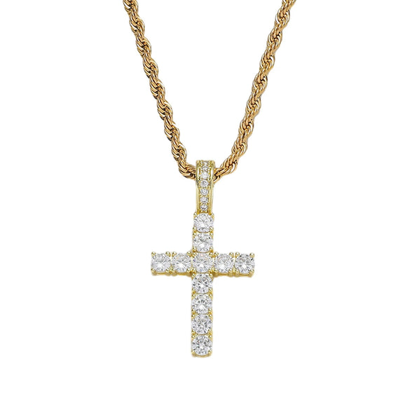 Wholesale Hiphop Copper Alloy Zircon Cross Pendant Necklace Set With Diamonds On Twist Chain Unisex